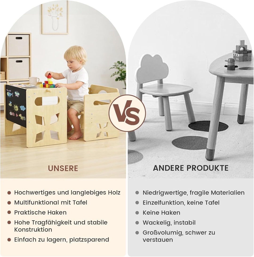 Montessori Tisch Stuhl Set für Kinder-Kindertisch mit Blackboard- Konvertierbar Kleinkindertischset