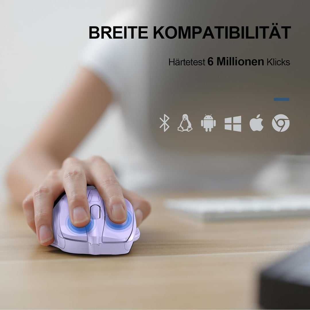 TECKNET Bluetooth Maus, 4800 DPI Kabellos Ergonomische Maus (Tri-Modi: BT 5.0/3.0+2.4G), 30 Monate B