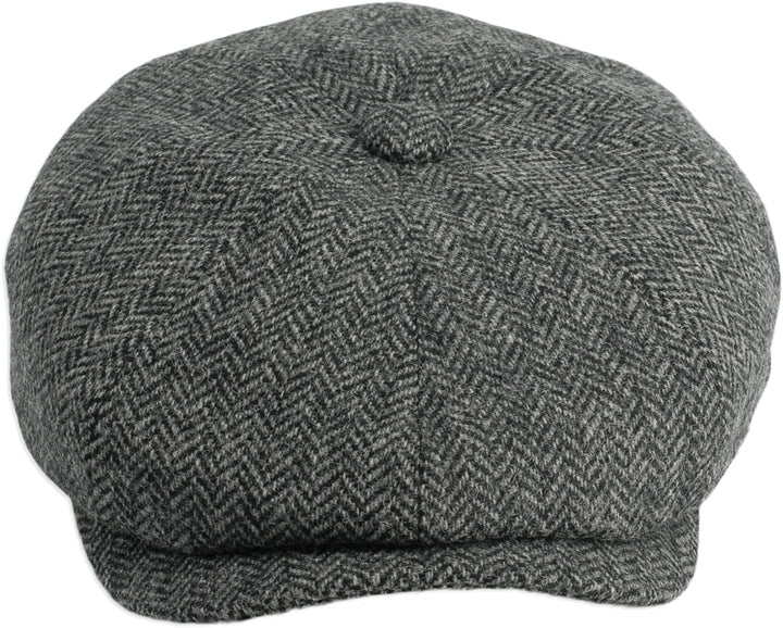 Gamble & Gunn 'Ramsden' graue Fischgräten-Tweed-Kappe mit 8 Paneelen, 61 cm