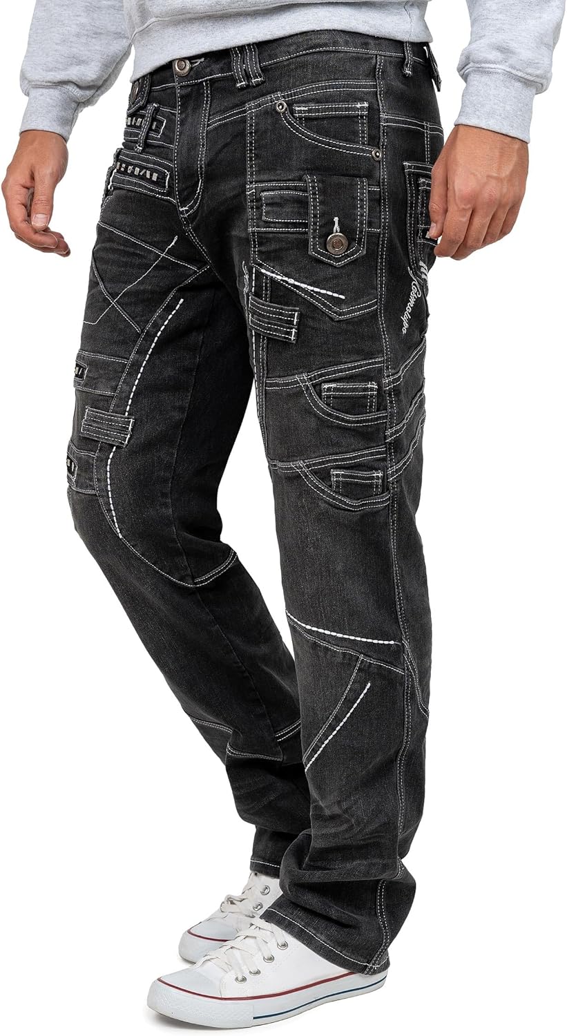 Kosmo Lupo Herren Jeans Extravagant Besondere Designs 29W / 32L Grau - 01, 29W / 32L Grau - 01