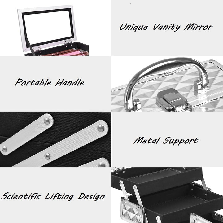 GIANTEX Kosmetikkoffer mit Spiegel, Beauty Make-up Case Schminkkoffer aus ABS und Aluminium, 2 auszi