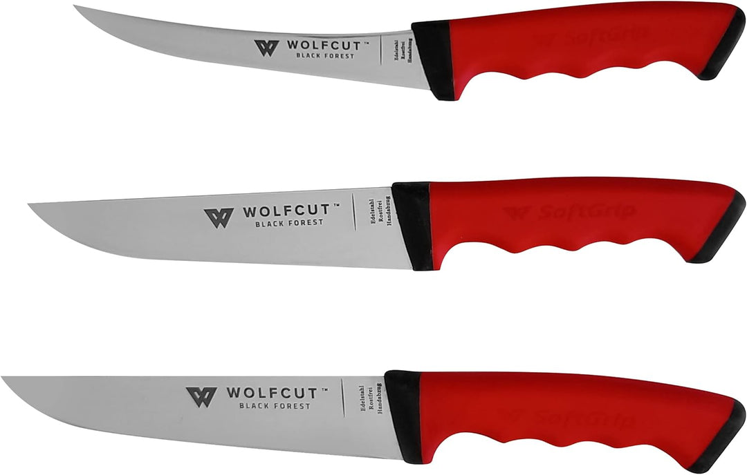 Wolfcut - Fleischermesser-3´er Set, Metzgermesser-Set, Schlachtermesser-Set aus Edelstahl - Profi-Qu