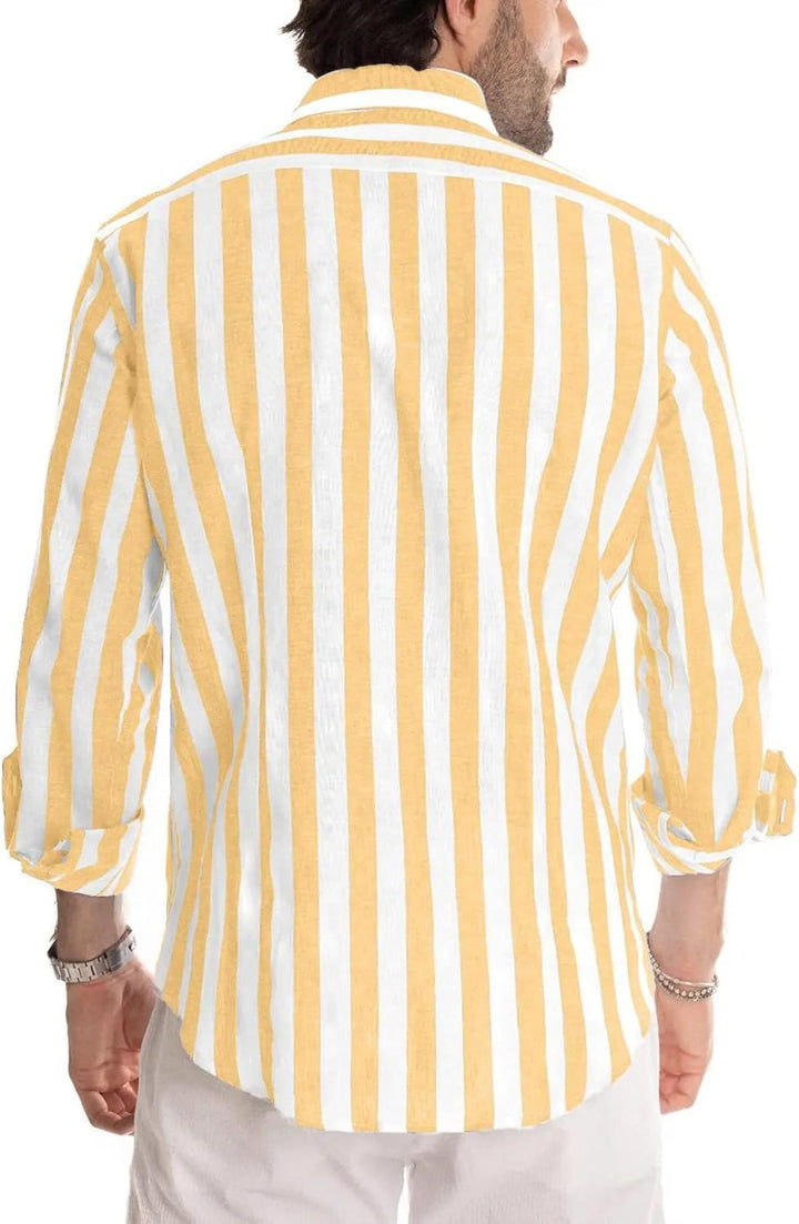Meilicloth Herren Hemd Langarm Sommer Gestreifte Freizeithemden Casual mit Knöpfen Regular Fit XXL B