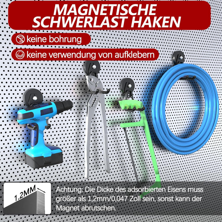 3-H 4 Stück Garage Haken Magnetische Haken Magnethaken Doppelhaken mit 2 Aufbewahrungsgurt für Gerät