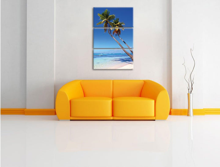 Pixxprint Palmen am Strand 3-Teiler Leinwandbild 120x80 Bild auf Leinwand