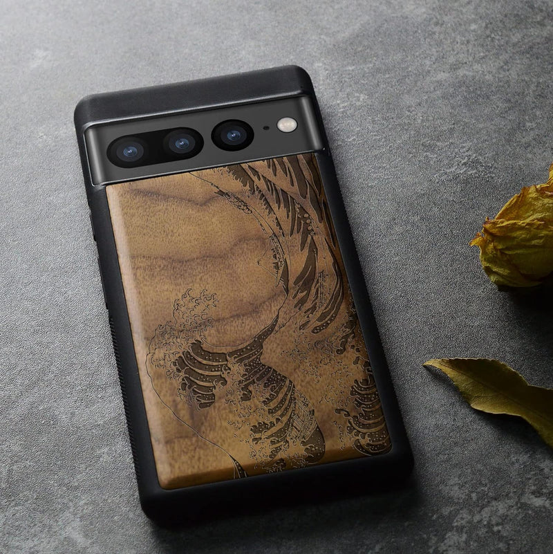 Carveit Handyhülle für Google Pixel 7 Pro Case [Holz und TPU Silikon Hybrid hülle] Stossfeste Stosss