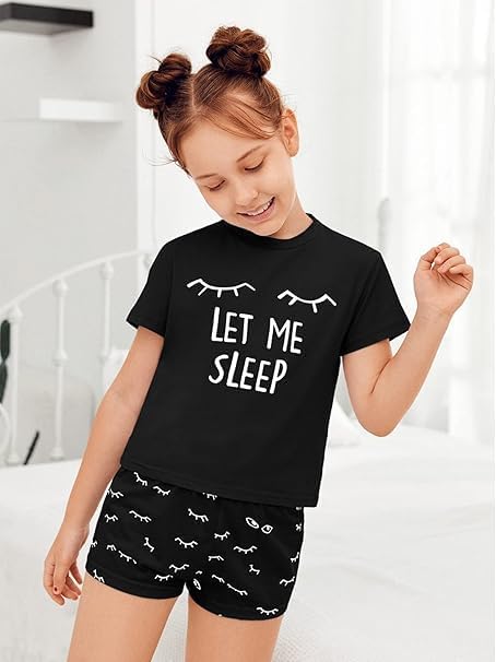 Haloumoning Mädchen Schlafanzüge Sommer Niedliche Shorts Set Bequem Kurzarm Cartoon bedrucktes Pyjam
