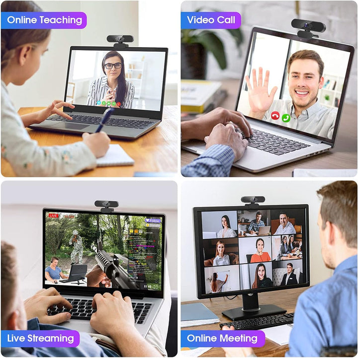 Webcam mit Mikrofon, 1080P Web PC Kamera mit 120° Blickfeld, Belichtungskorrektur und Drehbarem Clip