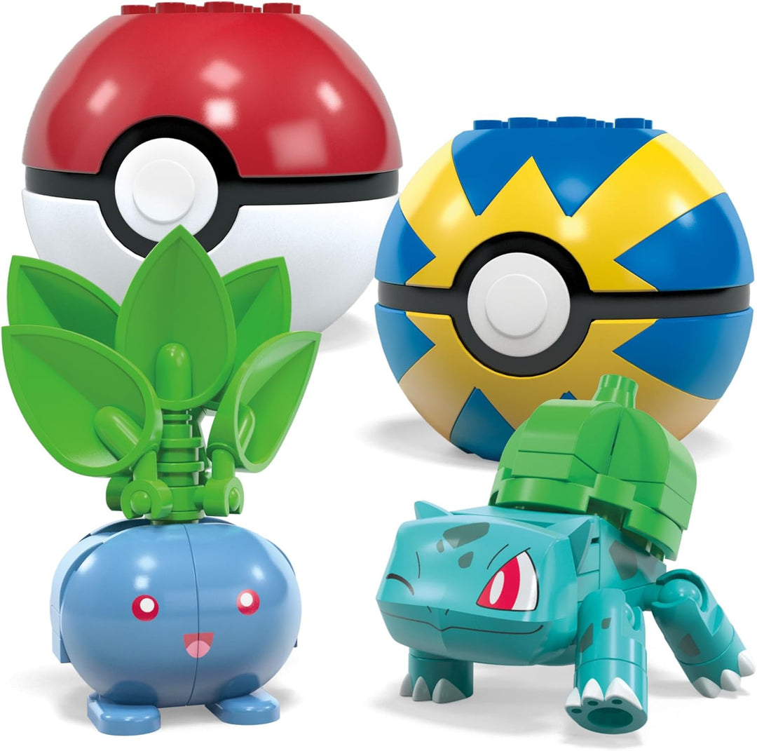 MEGA Pokémon Actionfigur-Bauspielzeug, Pflanze-Typ Trainerteam mit 118 Teilen, bewegliche Bisasam-,