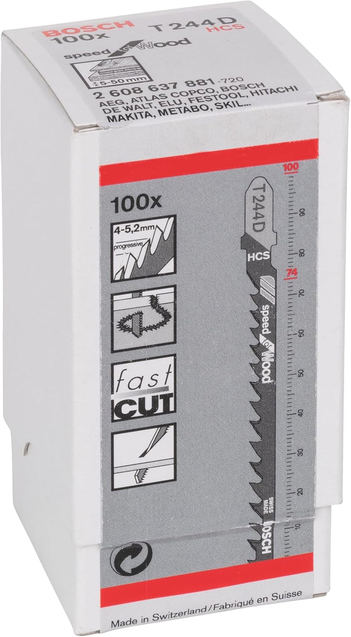 Bosch Professional 100 x Stichsägeblatt T 244 D Speed for Wood (für weiches Holz, Kurvenschnitt, Zub