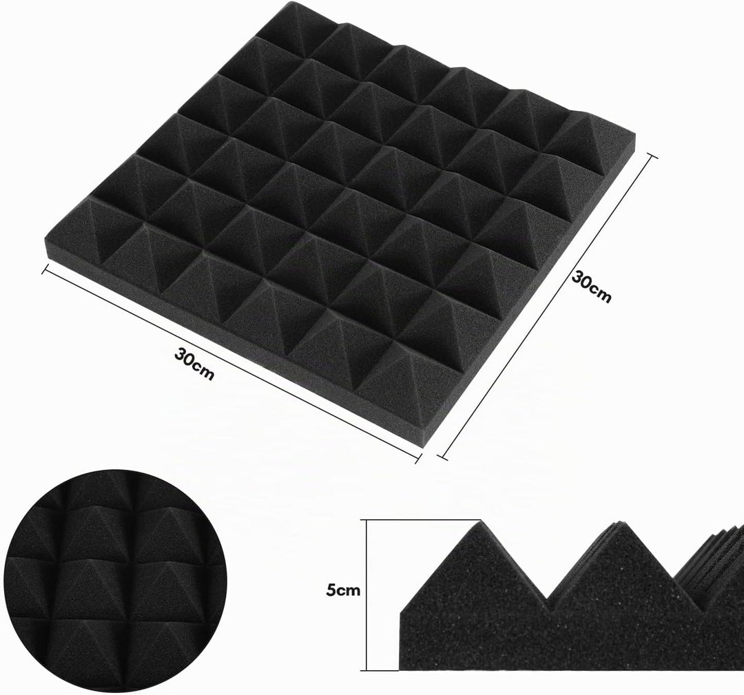 Sonnewelt Akustikschaumstoff Selbstklebend 72 Stücke 5x30x30 cm 3D Hochdichte Schallabsorber Wand Ha