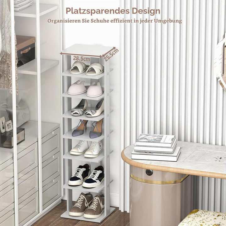 GIANTEX Schuhregal schmal und hoch, Schuhschrank Regal Holz 8 Ebenen, Schuhständer Schuhablage verti