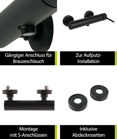 'aquaSu® Duscharmatur in schwarz Lago 2.0 | Wasserhahn Dusche | Armatur für Brause | Einhebelmischer