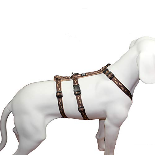 Hoffmann NoExit Hundegeschirr® - ausbruchssicher, Panikgeschirr, braun mit beigen Pfötchen, Bauchumf