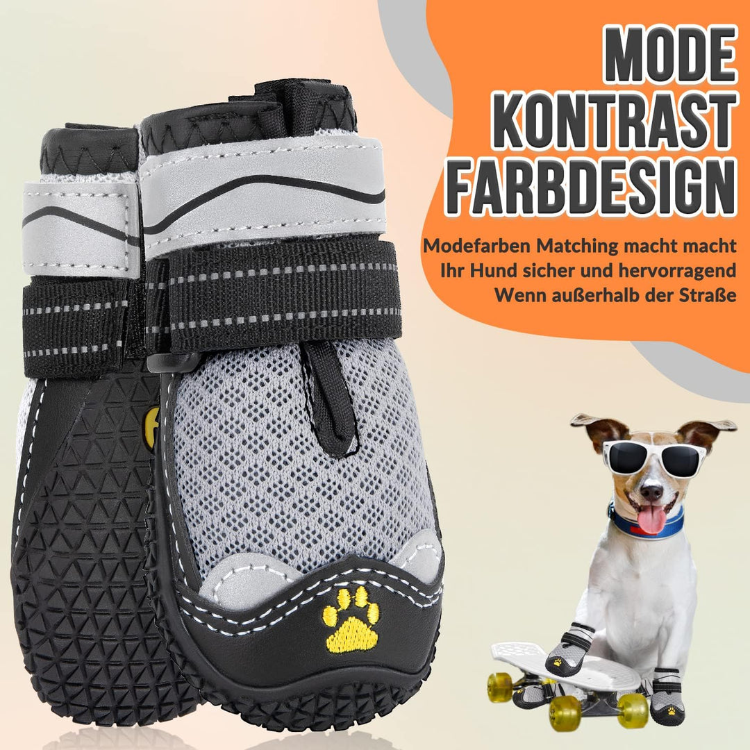 Eyein Hundeschuhe Pfotenschutz, 4 Stück atmungsaktiv Hundeschuhe mit Rutschfester Sohle und reflekti