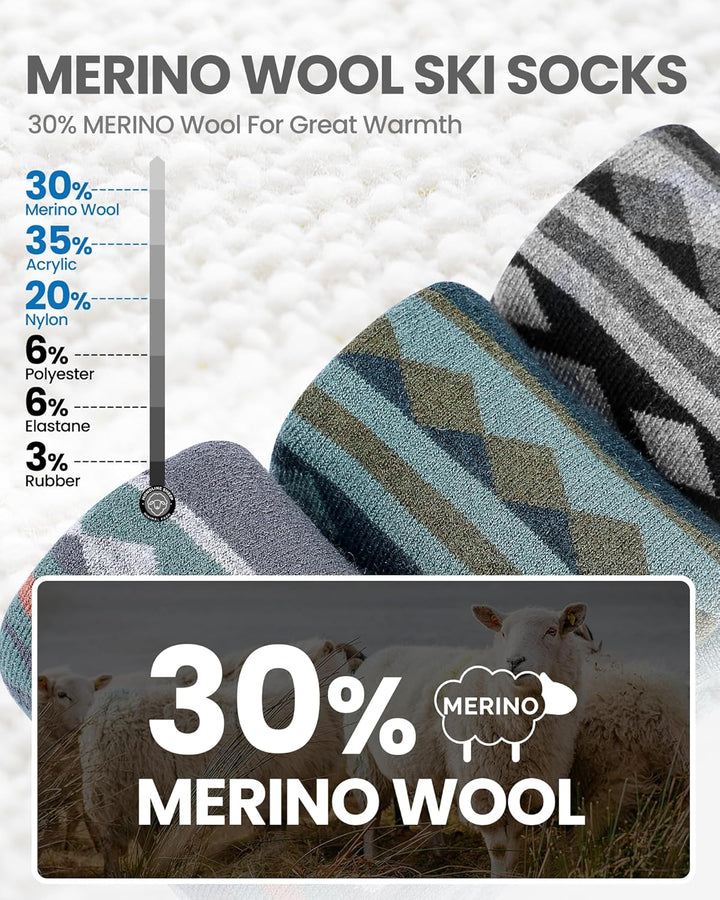 OutdoorMaster 2 Paar Unisex Merinowolle Skisocken für Damen & Herren, Winter Snowboarding Atmungsakt
