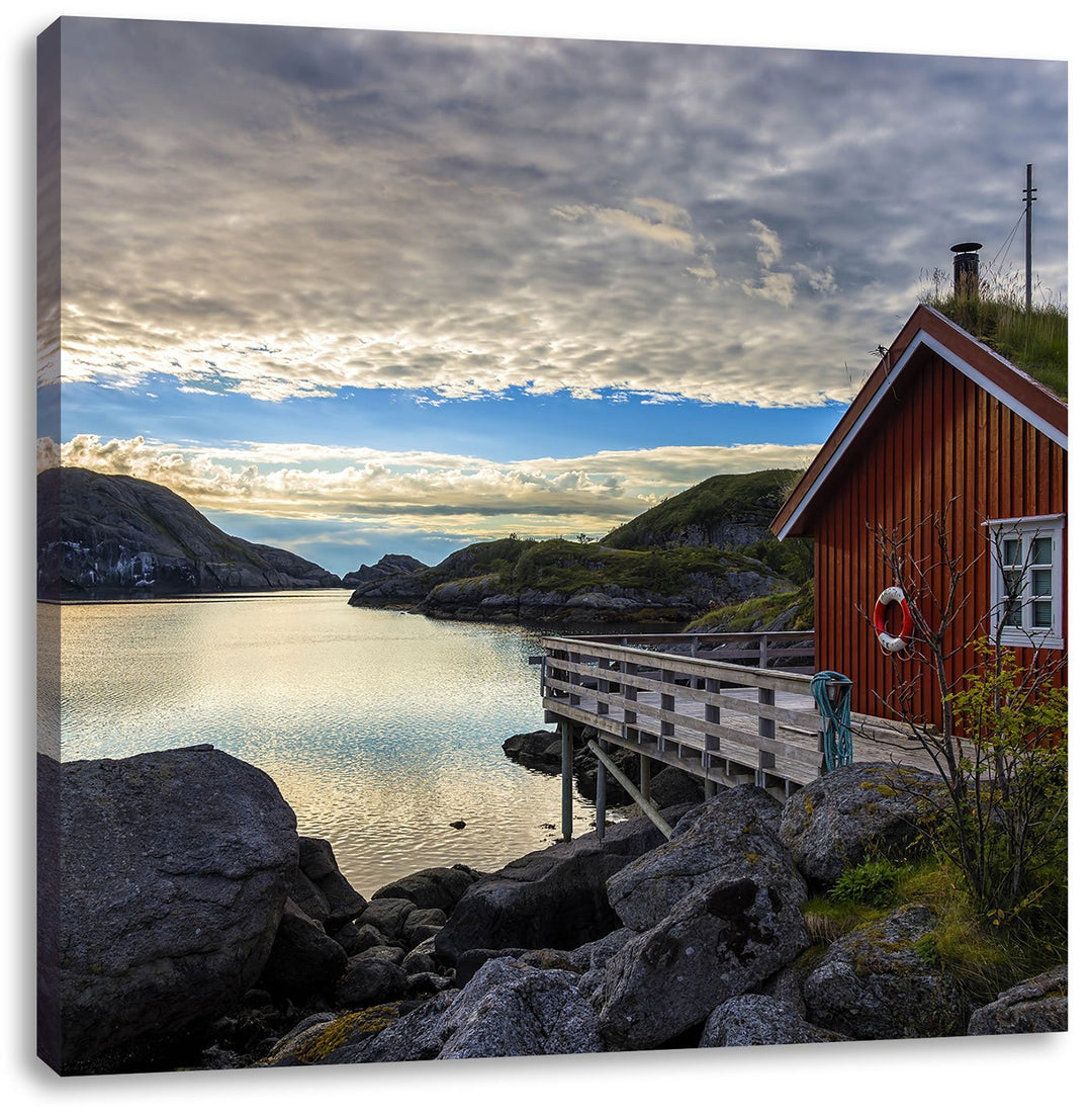 Pixxprint Sonnenaufgang am Fjord Norwegens als Leinwandbild/Grösse: 70x70 cm/Wandbild/Kunstdruck/fer