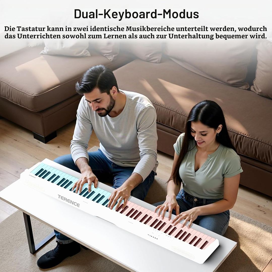 TERENCE E Piano 88 Tasten Weiss, Keyboard Piano mit Halbgewichtet, Faltbares Klavier mit Aufnahme un
