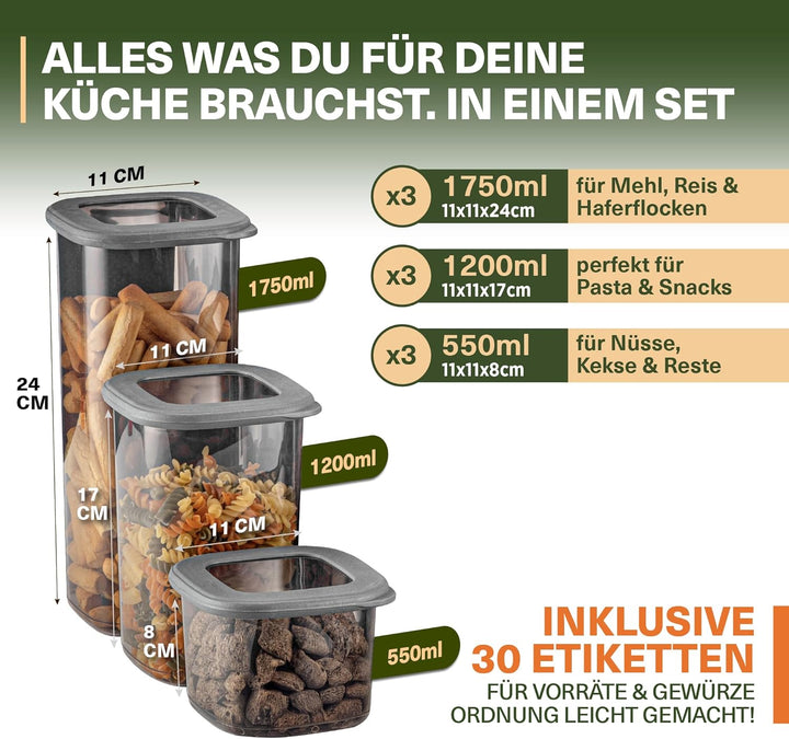 VIWARES Vorratsdosen mit Deckel | 12er Vorratsbehälter Set | BPA-FREI | Zur Müsli Mehl und Zucker Au