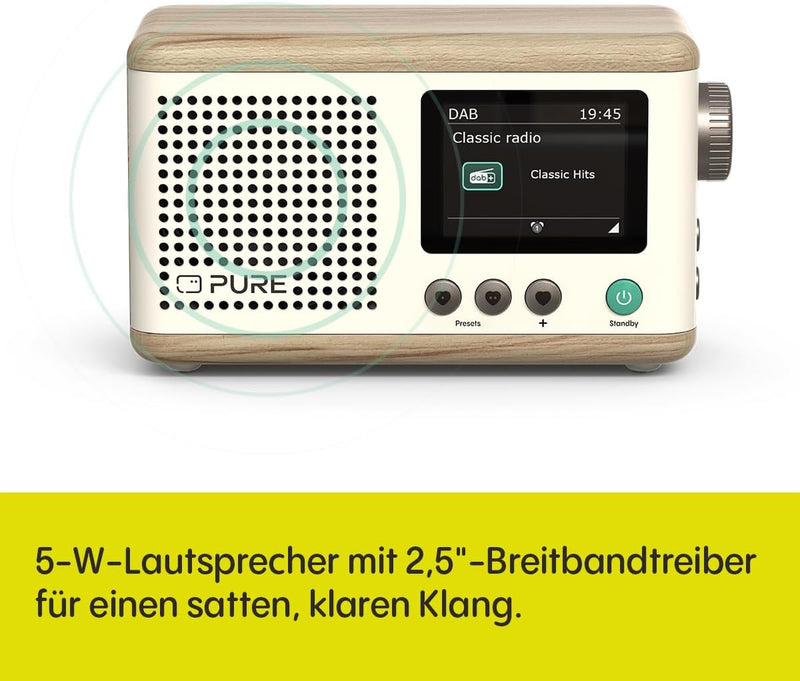Pure Classic Mini Tragbares Digitalradio – DAB+ & UKW-Radio – Bluetooth 5.3 – 15 Stunden Akkulaufzei