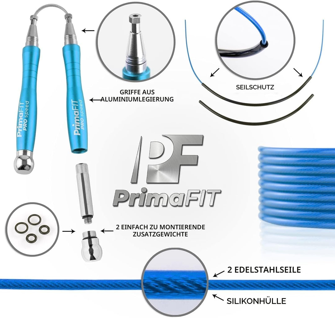 PrimaFIT Springseil Erwachsene Fitness Pro Speed Jump Rope 3m Seilspringen Verstellbar Mit Gewichten