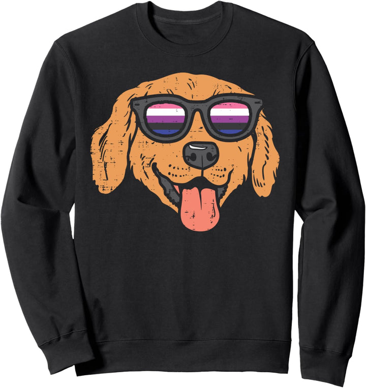 Golden Retriever Dog LGBTQ Genderfluid Flag Non-Binary Sweatshirt