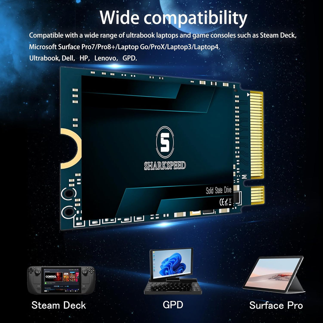 SHARKSPEED M.2 2230 SSD 256GB NVMe PCIe Gen 4.0x4 30mm, SSD Festplatte Intern Solid State Drive für