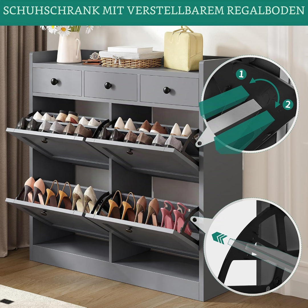 YITAHOME Schuhschrank mit 4 Klappen, Schuhregal Schuhkipper Schmal, Schuhregal mit 8 Ablageflächen V