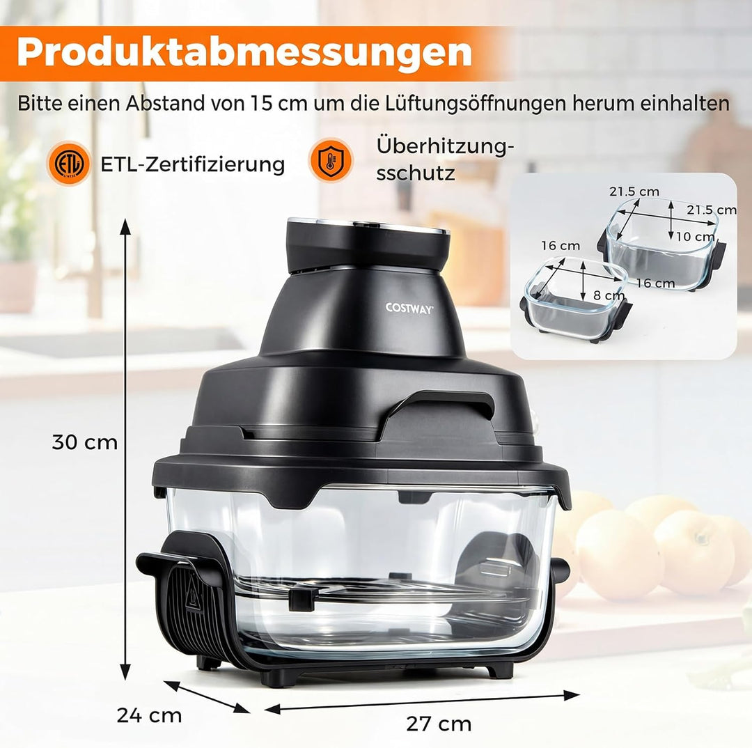 COSTWAY Air Fryer tragbar Glas Heissluftfritteuse 4 L/1,7 L, 6 in 1 Airfryer | Heissluftfrittieren &