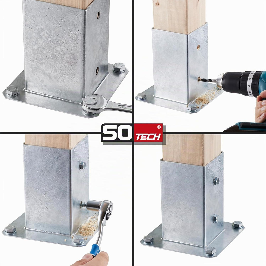 SOTECH 2er SET Aufschraubanker vierkant 70 x 70 mm, 152 mm Höhe, Stahl feuerverzinkt, Holzpfosten-Tr