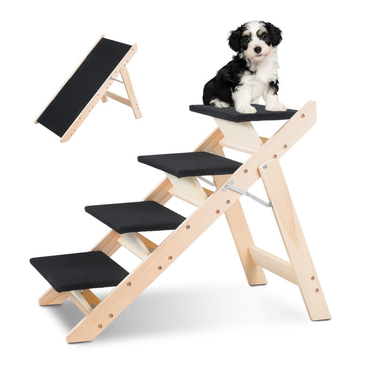Hunderampe, 4 Stufen, klappbar, 2-in-1 Hundetreppe bis 80 kg Tragfähigkeit 80 Kg 2-in-1, Höhe 65,5 c
