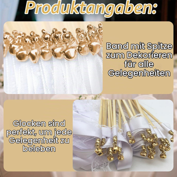 50 Stück Wedding Wands Hochzeit mit Glocke,Zauberstäbe Hochzeit Luftschlangen,Seidenfeenstab,Wedding