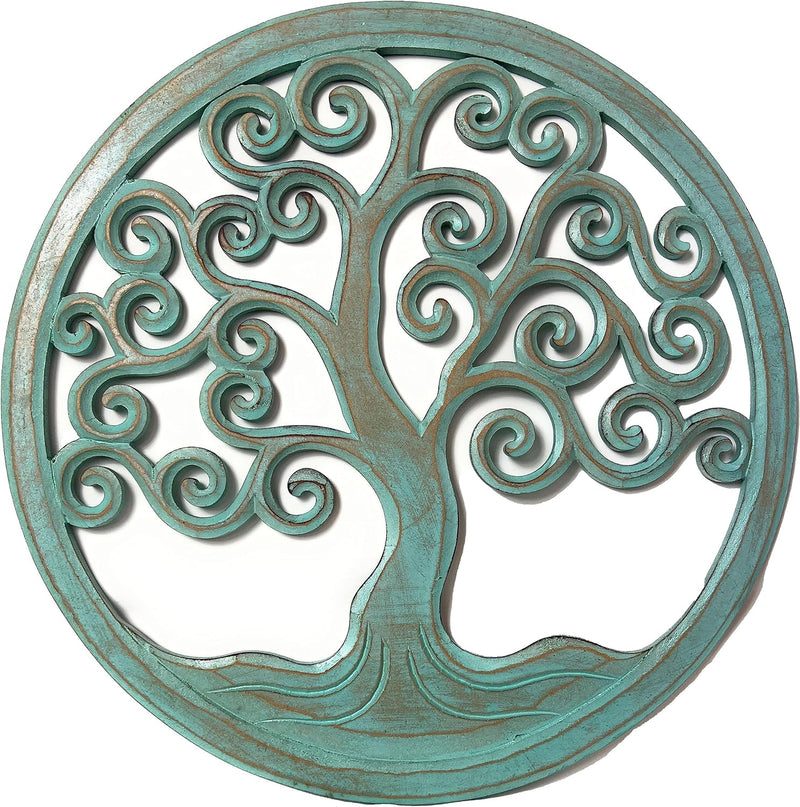 Trintura Wandbild Baum des Lebens Mandala Pohon Ulir 40cm (türkis) Lebensbaum Geschenkidee Wanddeko