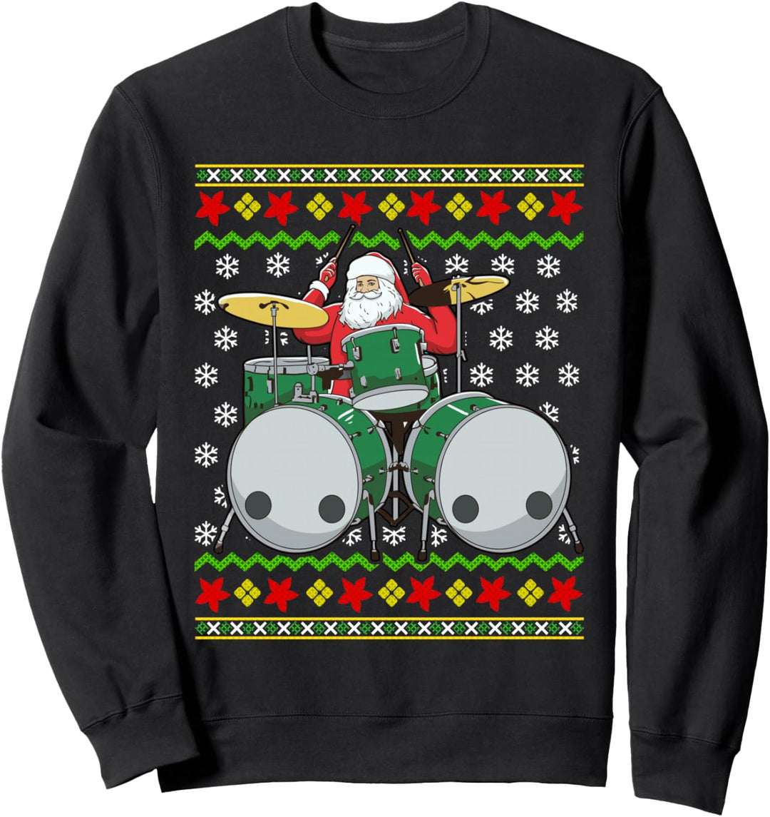 Drummer Santa Drums Hässliches Weihnachtsmuster Percussionist Sweatshirt