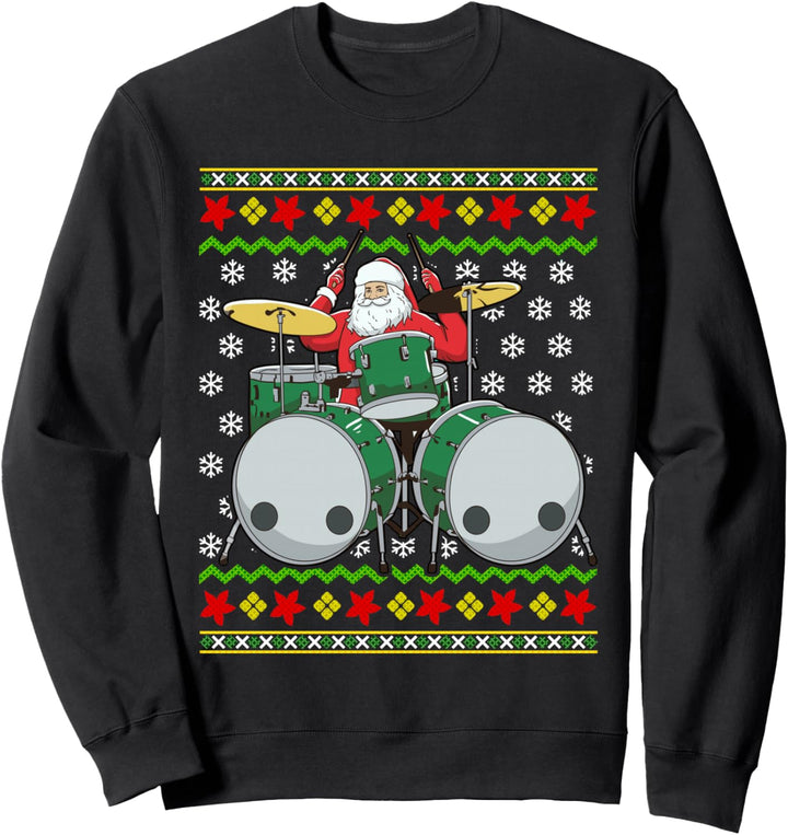 Drummer Santa Drums Hässliches Weihnachtsmuster Percussionist Sweatshirt