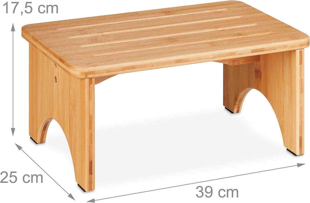Relaxdays Fussbank Bambus, für Bad, Küche, Wohnzimmer, HBT: 17,5 x 39 x 25 cm, Kleiner Fusshocker, B