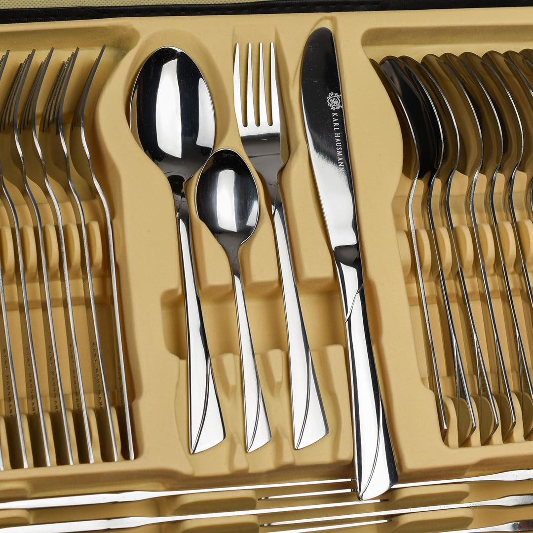 KARL HAUSMANN Besteck Set 12 Personen, 72 teilig Edelstahl Besteckset mit Koffer - Essbesteck mit Me