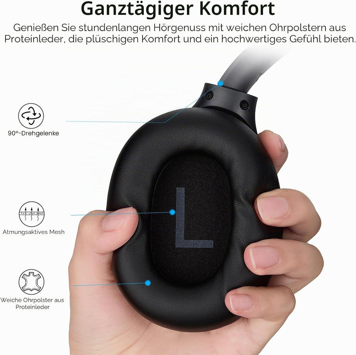 TOZO HT3 Kopfhörer Kabellos Bluetooth Over Ear, Noise Cancelling Kopfhörer mit 5 Mics,90 Std, Hi-Res