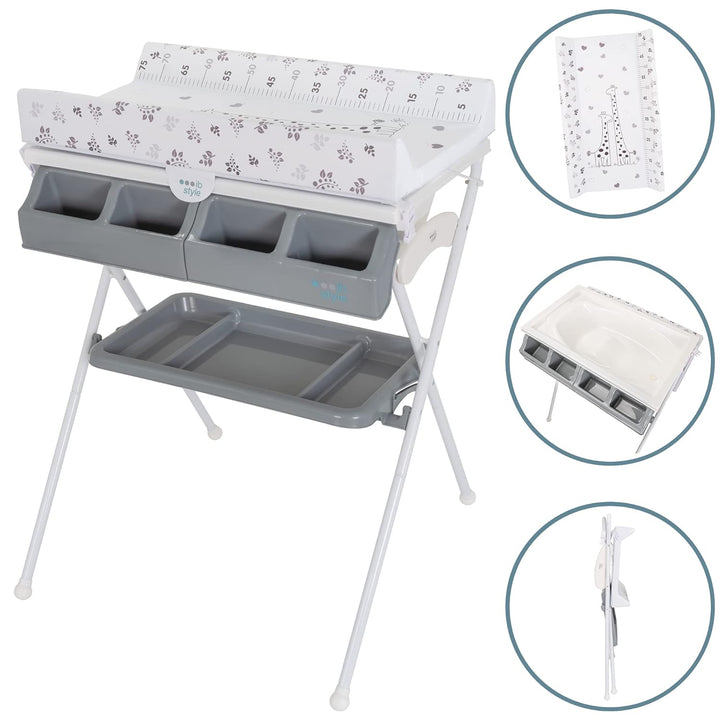 ib style Koa 2-in-1 Wickeltisch mit Badewanne, mobile Wickelkombination, Klappbar, Grosse Wickelaufl