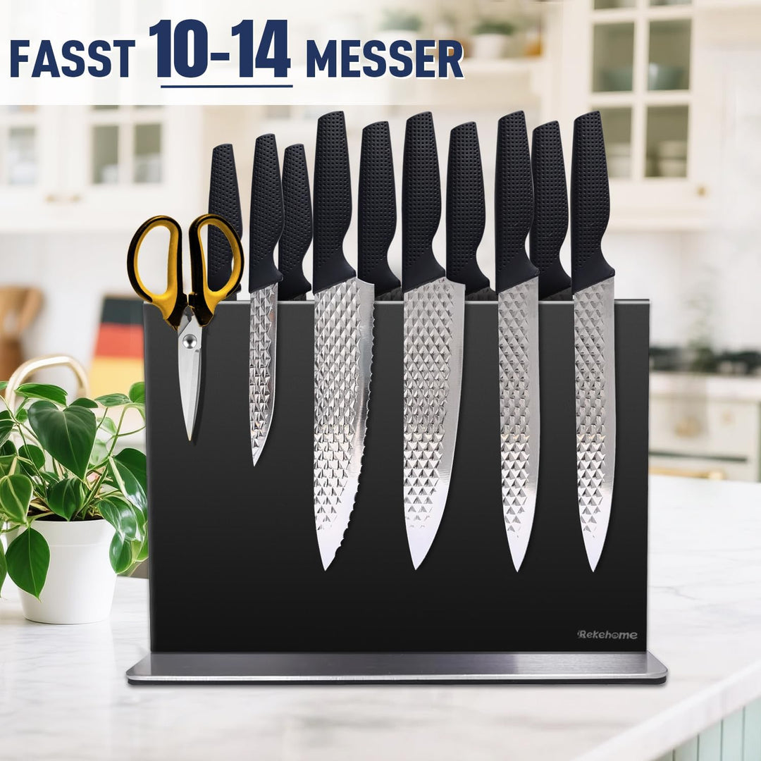 Messerblock magnetischer ohne Messer, 30 cm Schwarz Messerhalter magnetisch aus 304 Edelstahl, beids