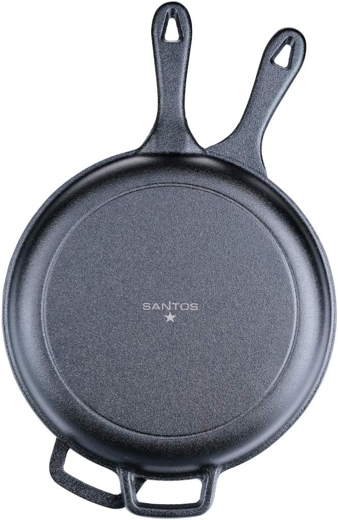 SANTOS Grillpfannen-Set Ø27cm - Gusseiserne Pfanne - Deckel - Schmoren, Braten, Grillen, Backen - Gu
