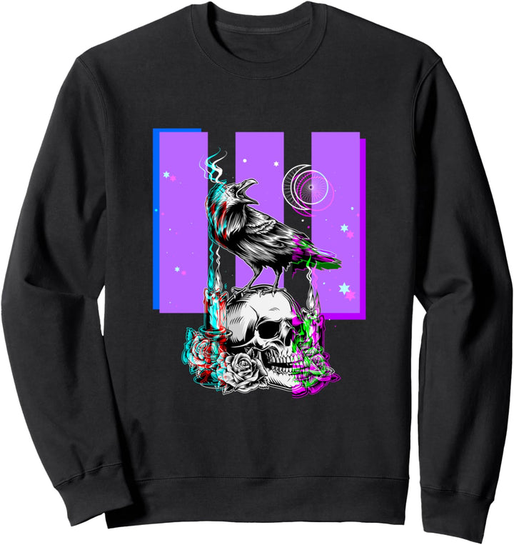 Krähe auf Totenkopf, Rabe, Vaporwave, ästhetisch Sweatshirt
