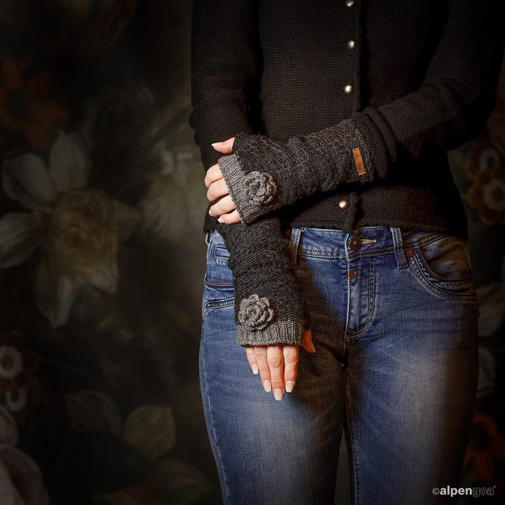 McRon Damen Gestrickte Pulswärmer Modell Lana Dunkelgrün, Dunkelgrün