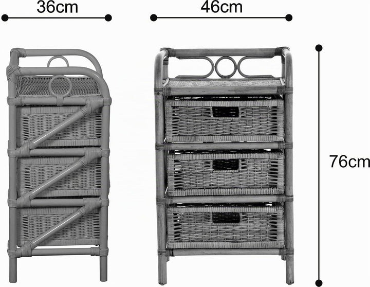 korb.outlet Rattan-Kommode mit Schubladen Badregal Korb Regal Schubfächer aus echtem Rattan 46 cm br