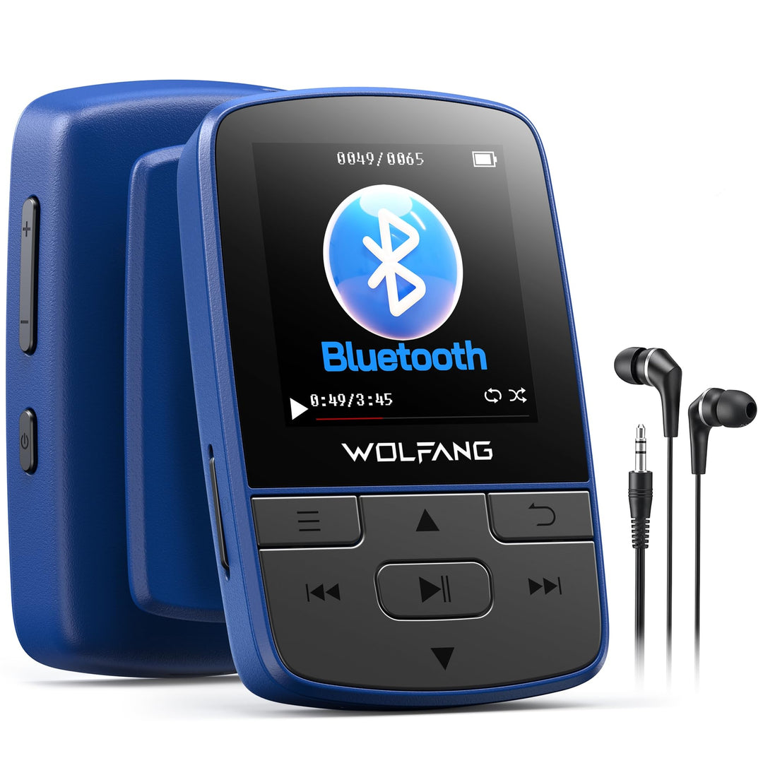 WOLFANG 64 GB MP3-Player mit Bluetooth 5.2, Sportclip, Mini-Grösse, Gewicht 28,3 g, HiFi FM-Radio, D