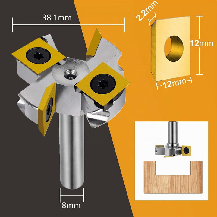 SpeTool Vernickelt Planfräser 8mm Schaft 38.1mm Schnittdurchmesser Planfräser für Oberfräse Flächenf