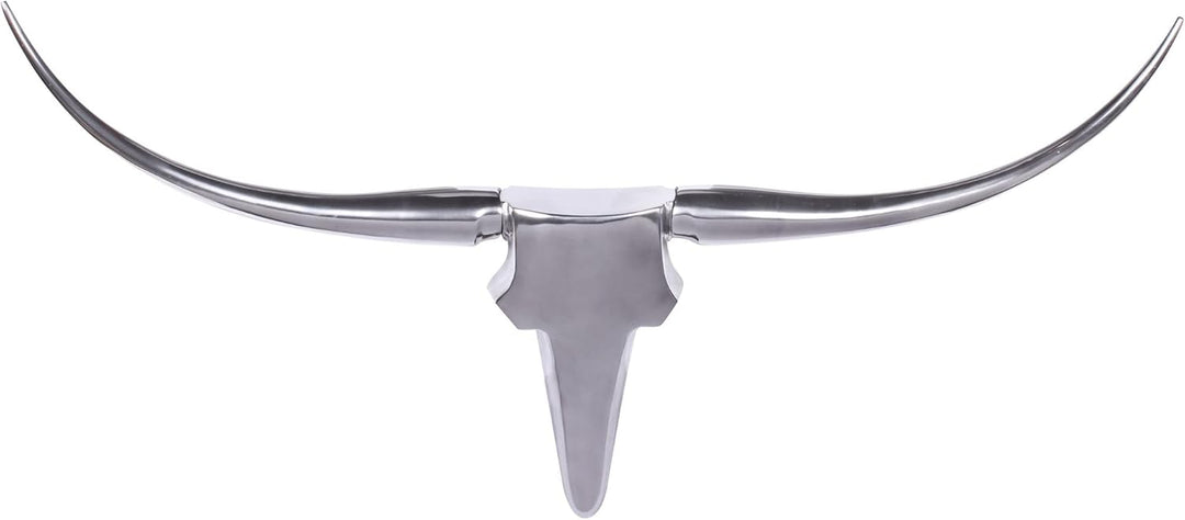 FineBuy Bull Geweih L Wanddekoration 125 cm Deer Alu Aluminium Farbe Silber Wandgestaltung Wandgewei