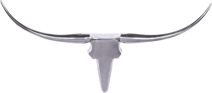 FineBuy Bull Geweih L Wanddekoration 125 cm Deer Alu Aluminium Farbe Silber Wandgestaltung Wandgewei