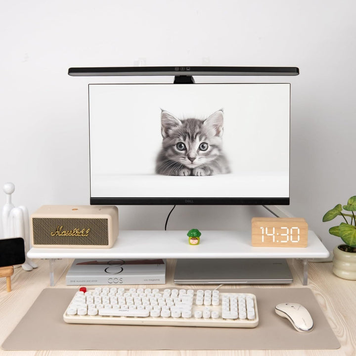 Bambus-Monitorständer mit Acrylfüssen für Schreibtisch, 31,5 Zoll Desktop-Ablage für PC-Monitore, La