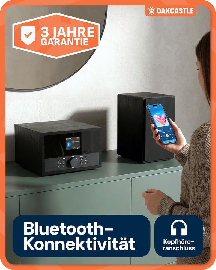 OAKCASTLE DAB400 HiFi DAB Radio mit CD Player | 60W 2.0 Stereoanlage | UKW Radio HiFi Anlage mit Blu
